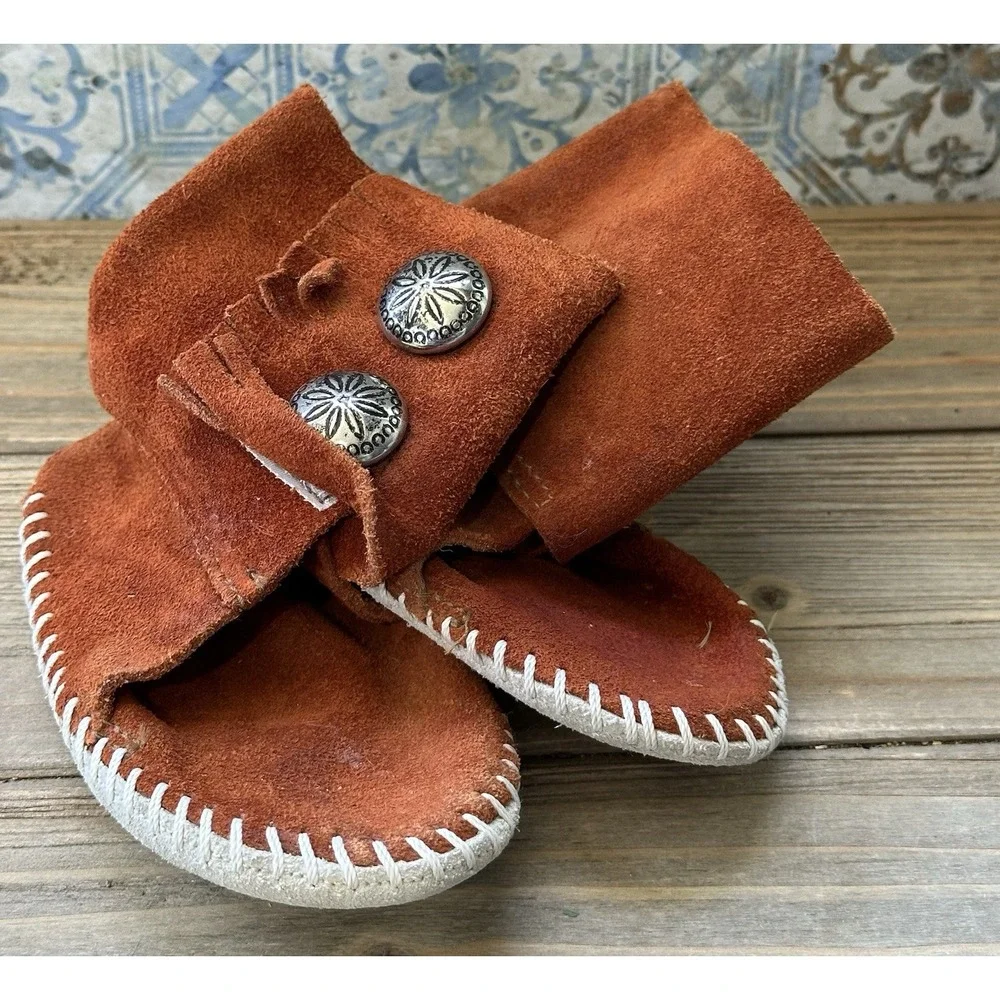 Taos Moccasins Suede Concho Boots Toddler 5/6 Brown Excellent